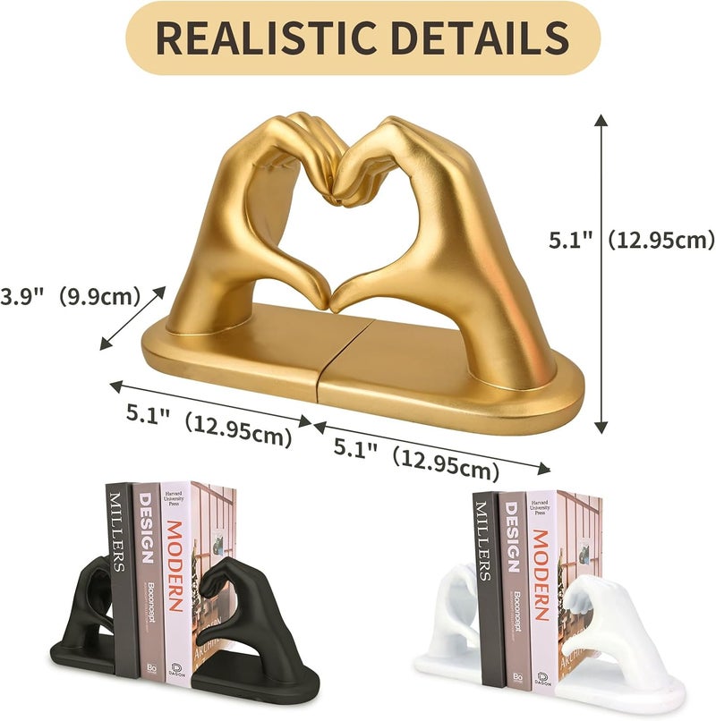 Kityemo Gold Decorative Bookends for Shelves, Heart Hands Book Ends Sculpture Aesthetic Decor for Bedroom Living Room Merch Apartment Bookshelf Birthday Women Decorations Stuff Aesthetic - Image 2